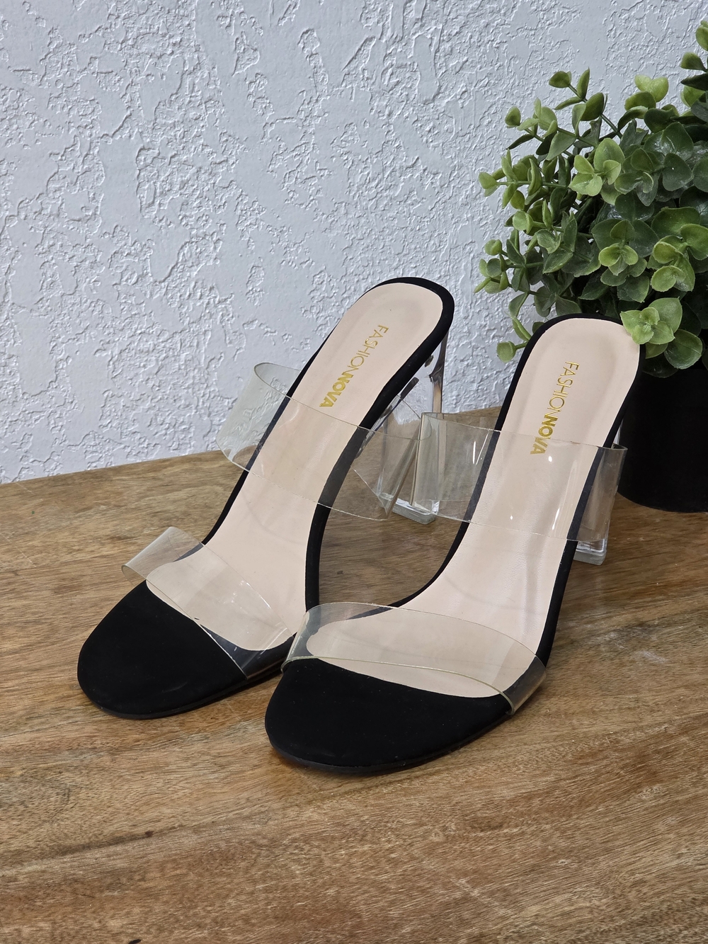 Clear Strap Black Mule Heels by FASHION NOVA Size 10